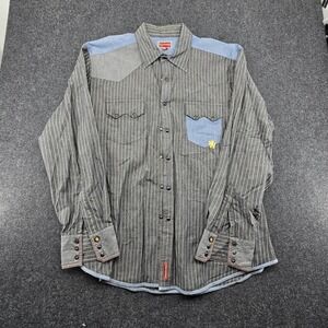 Vtg Tommy Hilfiger Denim Pearl Snap Sawtooth Shirt XL Mens Black Blue Western